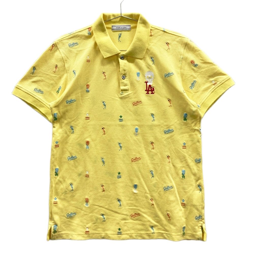 サイズ M MARK LONA マークアンドロナ 半袖ポロシャツ スカル刺繍 総柄 イエロー系 ゴルフウェア メンズ ストスト