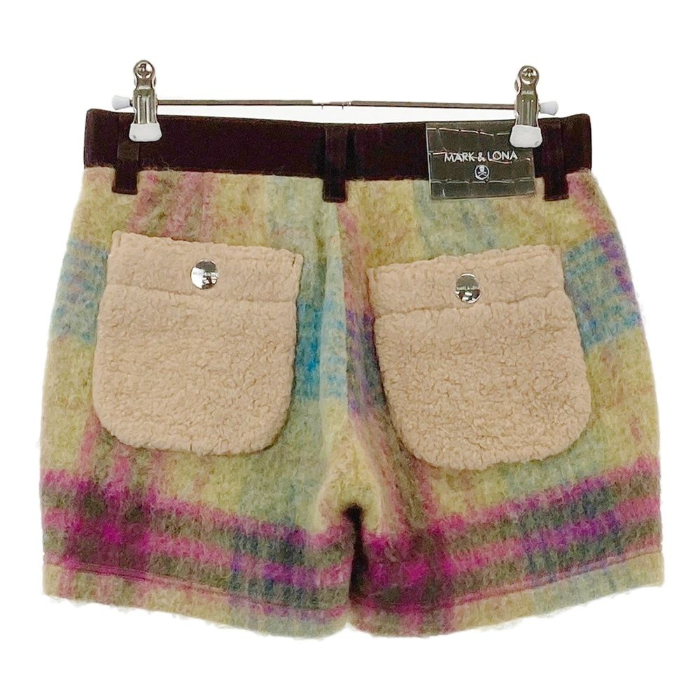 サイズ 36 MARK LONA マークアンドロナ 裏地付 ウール混 ショートパンツ チェック柄 ベージュ系 ゴルフウェア レディース ストスト