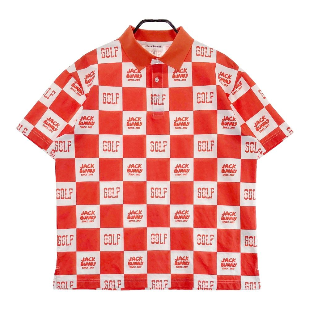 サイズ 5 JACK BUNNY ジャックバニー モデル 半袖ポロシャツ 総柄 オレンジ系 ゴルフウェア メンズ ストスト