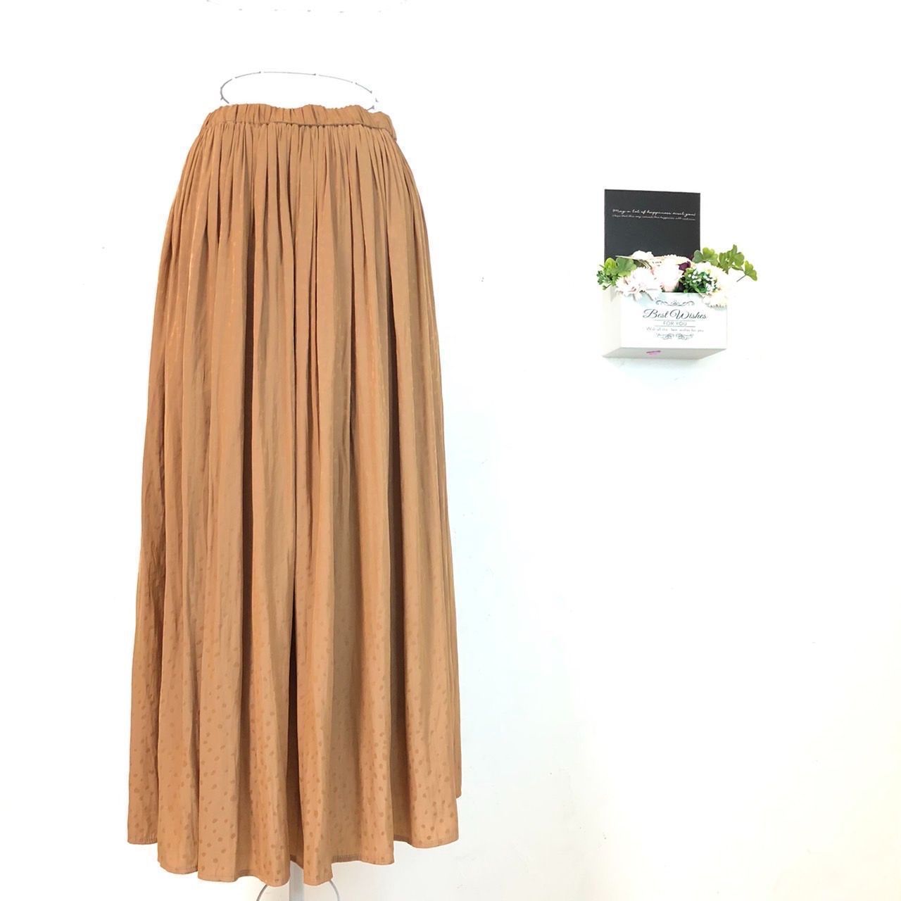 COLLAGE GALLARDAGALANTE コラージュガリャルダガンテ レディース スカート フ ギャザースカート ロングスカート フリーサイズ ウエストゴム 茶色 同系色のドット柄 かわいい シンプル オトナ女子