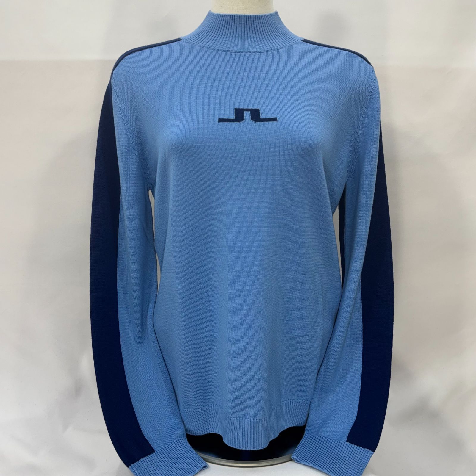 J リンドバーグ レディース ウール100％ 切り替えハイネックセーター スカイブルー ロイヤルブルー