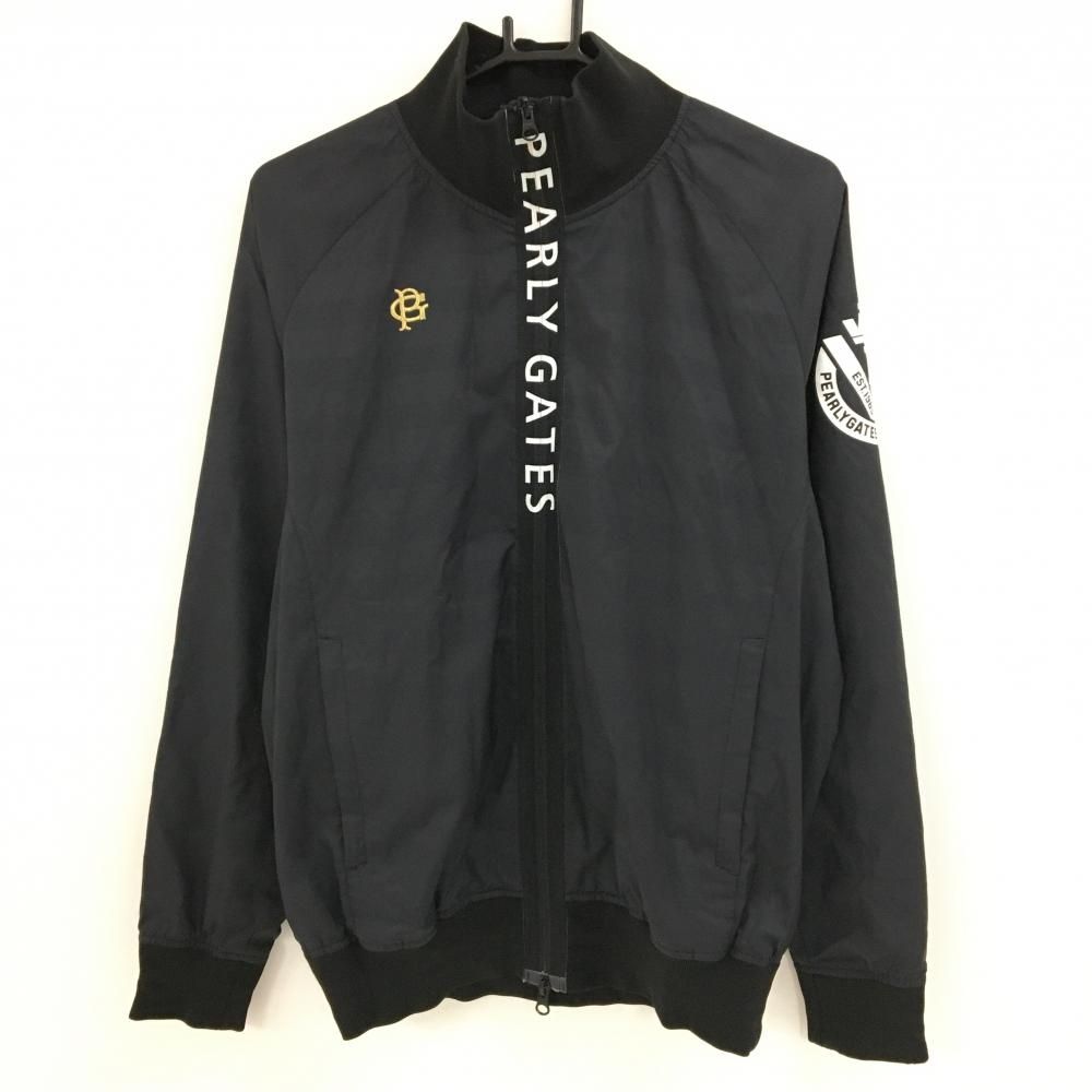 美品】パーリーゲイツ ジャケットブルゾン 黒×白 ジップロゴ ボーダー