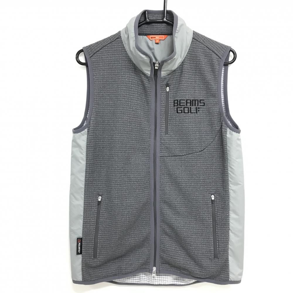 超 ビームスゴルフ 切替アウターベスト グレー ライトグレー ロゴ刺しゅう 裏起毛 メンズ M ゴルフウェア BEAMS GOLF