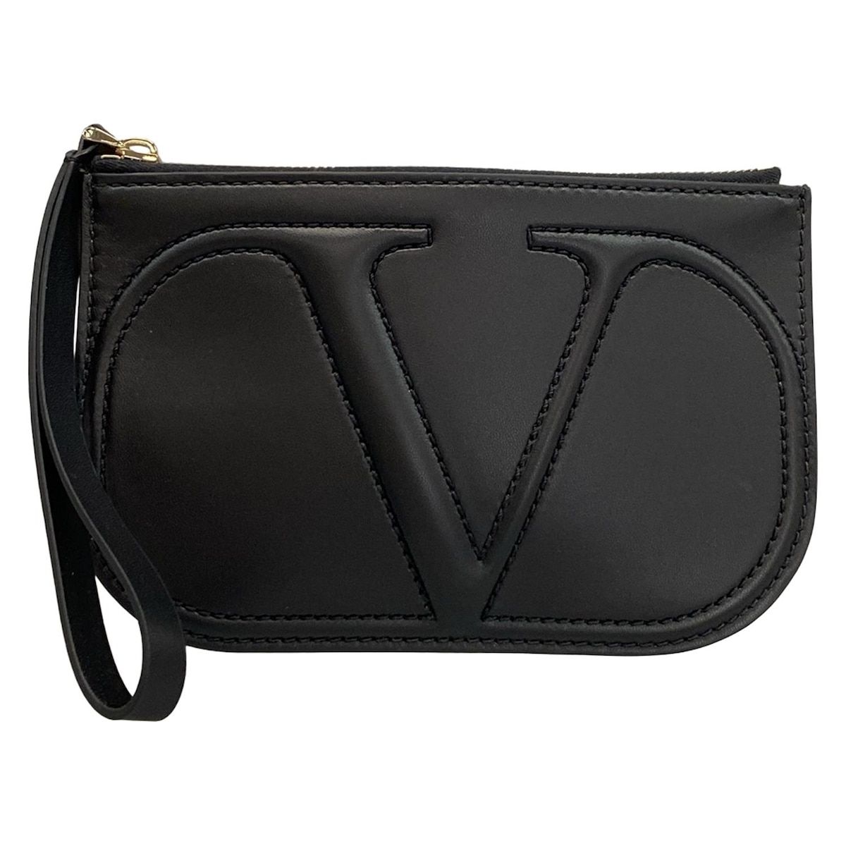 バレンチノガラバーニ クラッチバッグ 黒 Vロゴ レザー