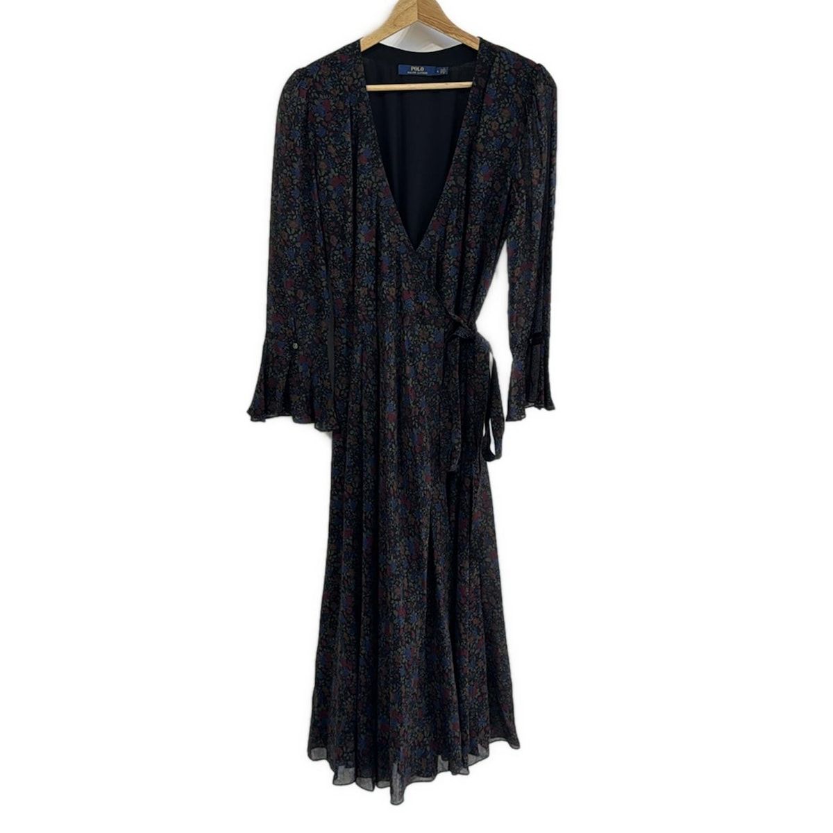 POLObyRalphLauren ポロラルフローレン ワンピース サイズ4 S レディース - 黒×ボルドー×マルチ 長袖 ロング 花柄 カシュクール