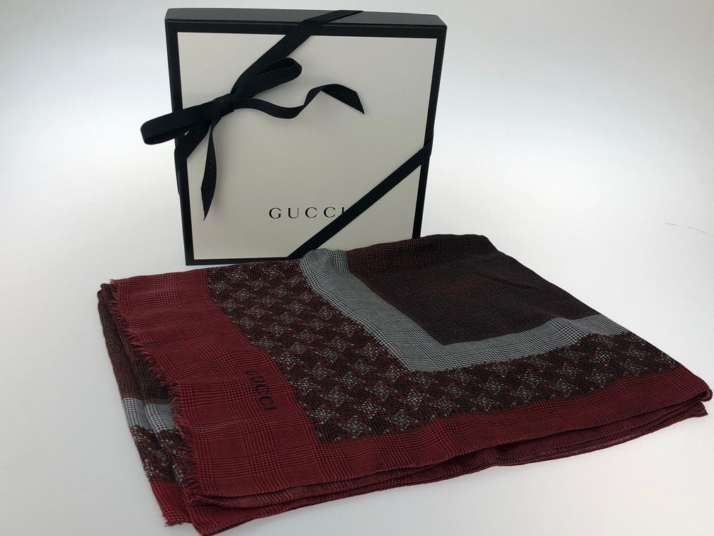 品 GUCCI グッチ プリンス オブ ウェールズ プリント モダールストール 赤 レッド 183 251216 SY 04 iwa