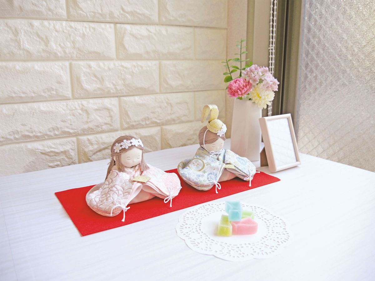 雛人形 雛飾り 夢羽 ゆめは 雛こはるモウセン飾り コンパクト マンションサイズ 手作りちりめん細工 桃の節句