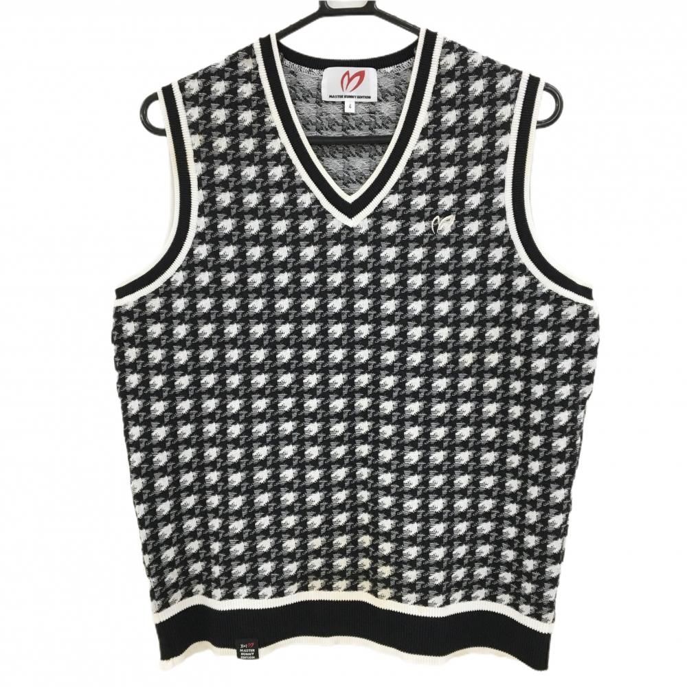 マスターバニー ニットベスト 黒×白 千鳥格子 コットン混 メンズ 4 M ゴルフウェア MASTER BUNNY EDITION