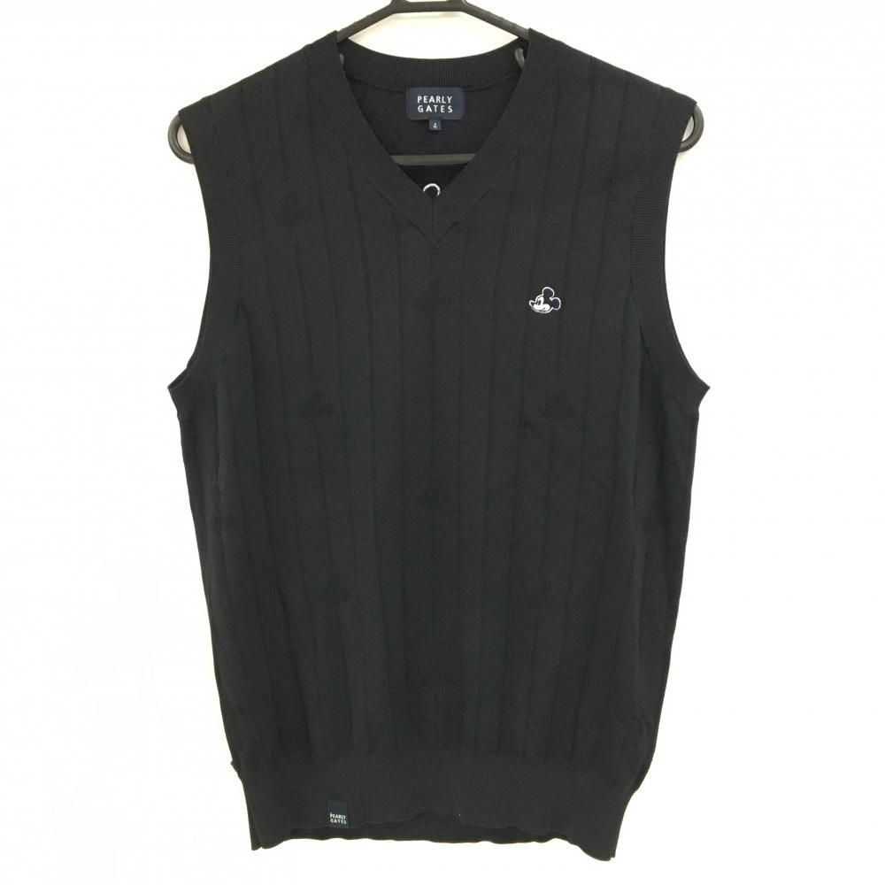 パーリーゲイツ Disney ニットベスト ネイビー ミッキーマウス ストライプ地模様 メンズ 4 M ゴルフウェア モデル PEARLY GATES