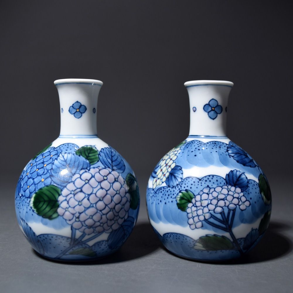 新品未使用品 有田焼 村上玄輝 染錦紫陽花絵酒器揃い 酒器 徳利