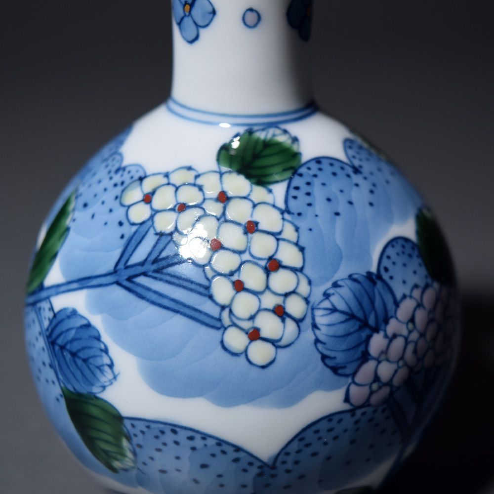 新品未使用品 有田焼 村上玄輝 染錦紫陽花絵酒器揃い 酒器 徳利