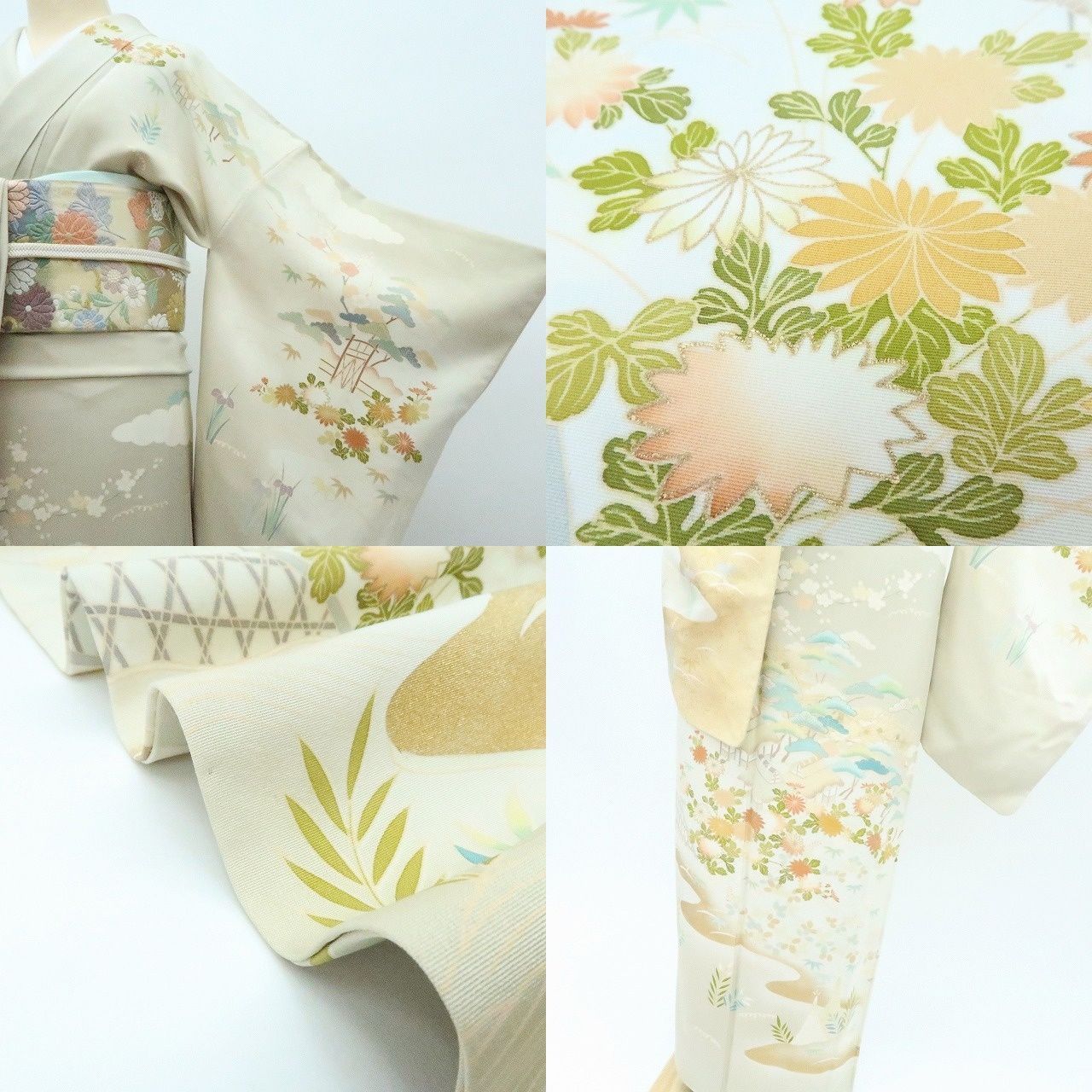 百華❀Y4190◇正絹 手縫い仕立て 松竹梅 菊 茶屋辻 訪問着 着物 単品