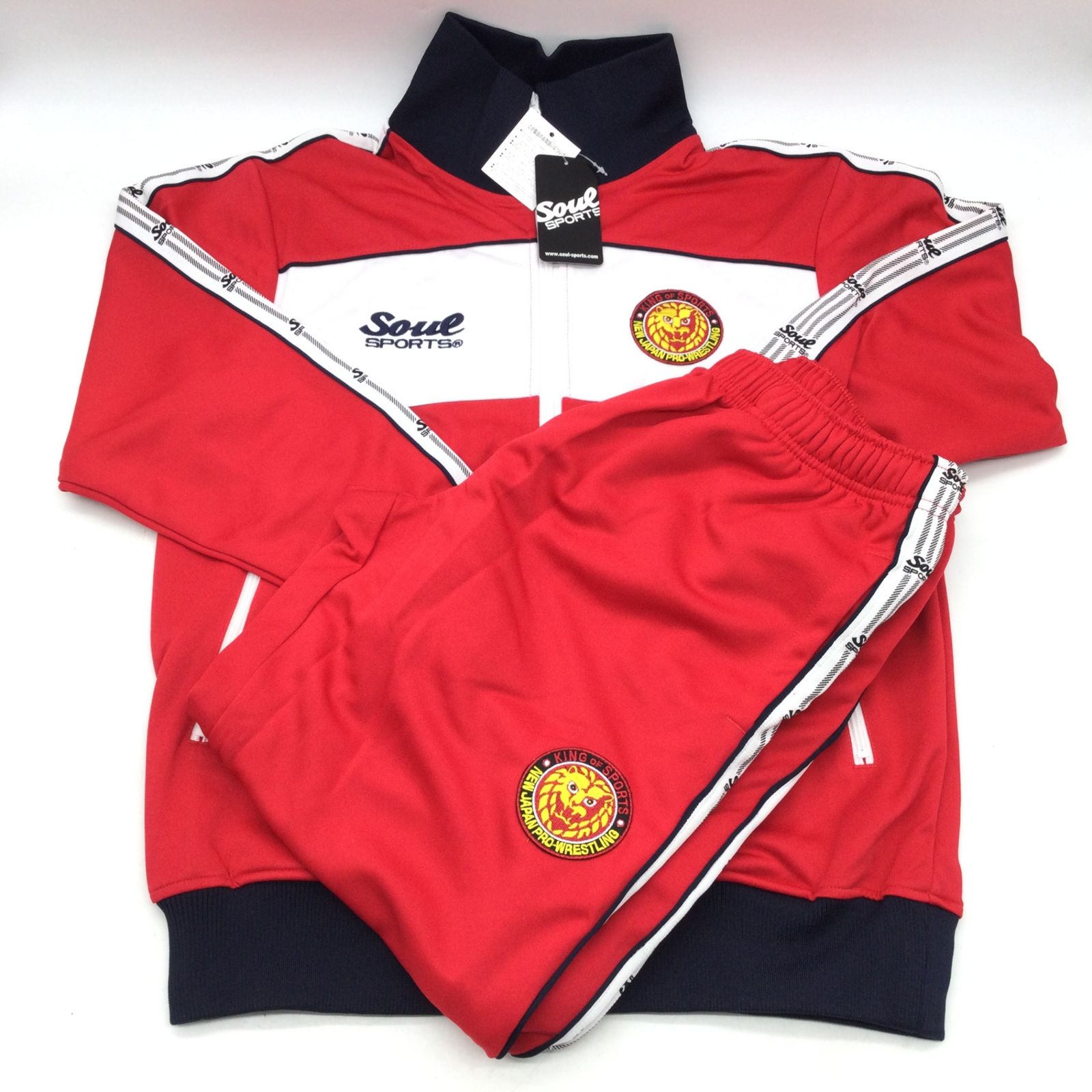 12207 SOUL SPORTS × 新日本プロレス ジャージ 上下セット Lサイズ レッド 赤 白 紺 ポリエステル NJPW