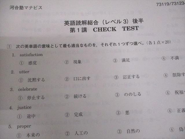 河合塾マナビス 英語読解総合(レベル3) 前/後半 テキスト通年セット