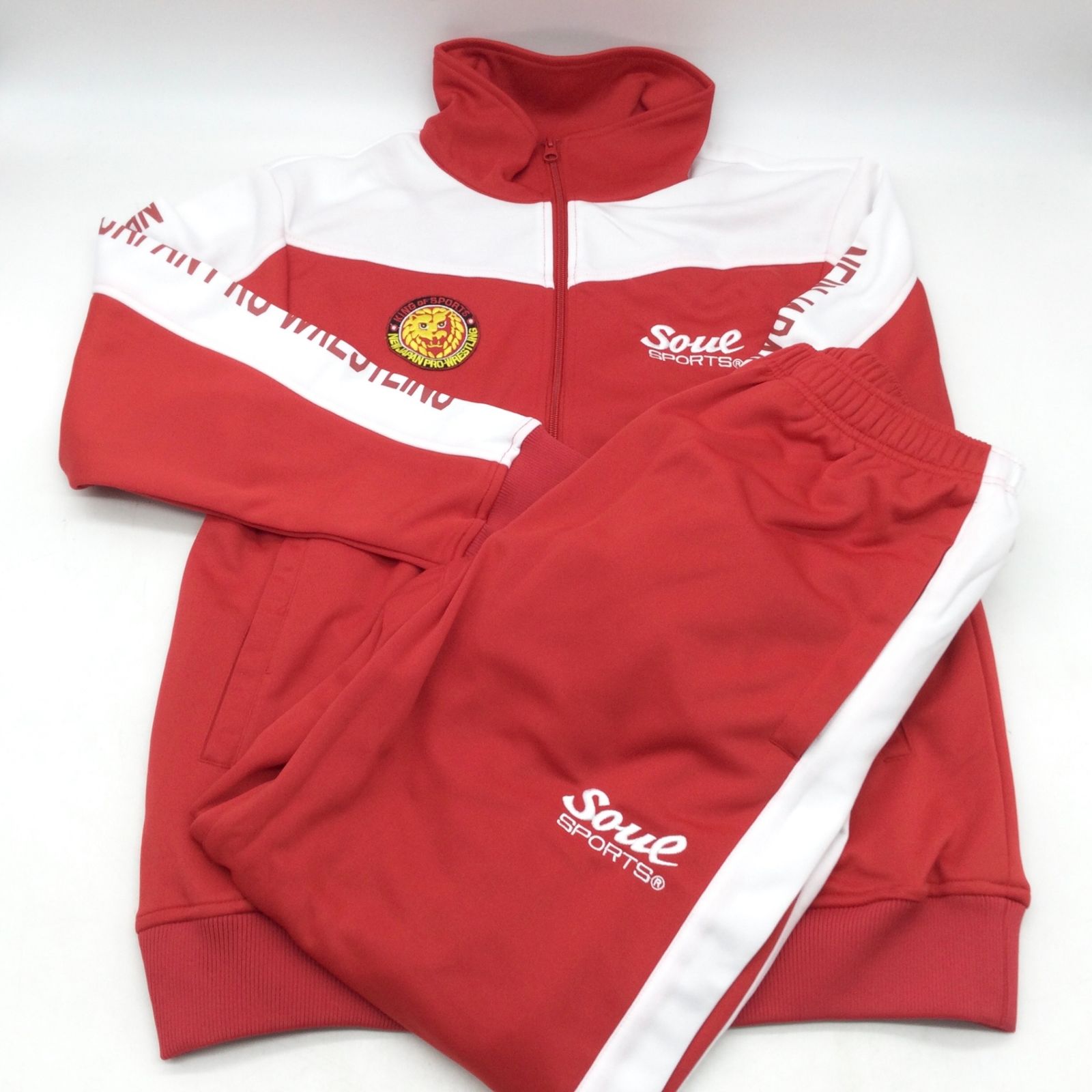12158 SOUL SPORTS × 新日本プロレス ジャージ 上下セットアップ Lサイズ レッド×ホワイト ポリエステル NJPW
