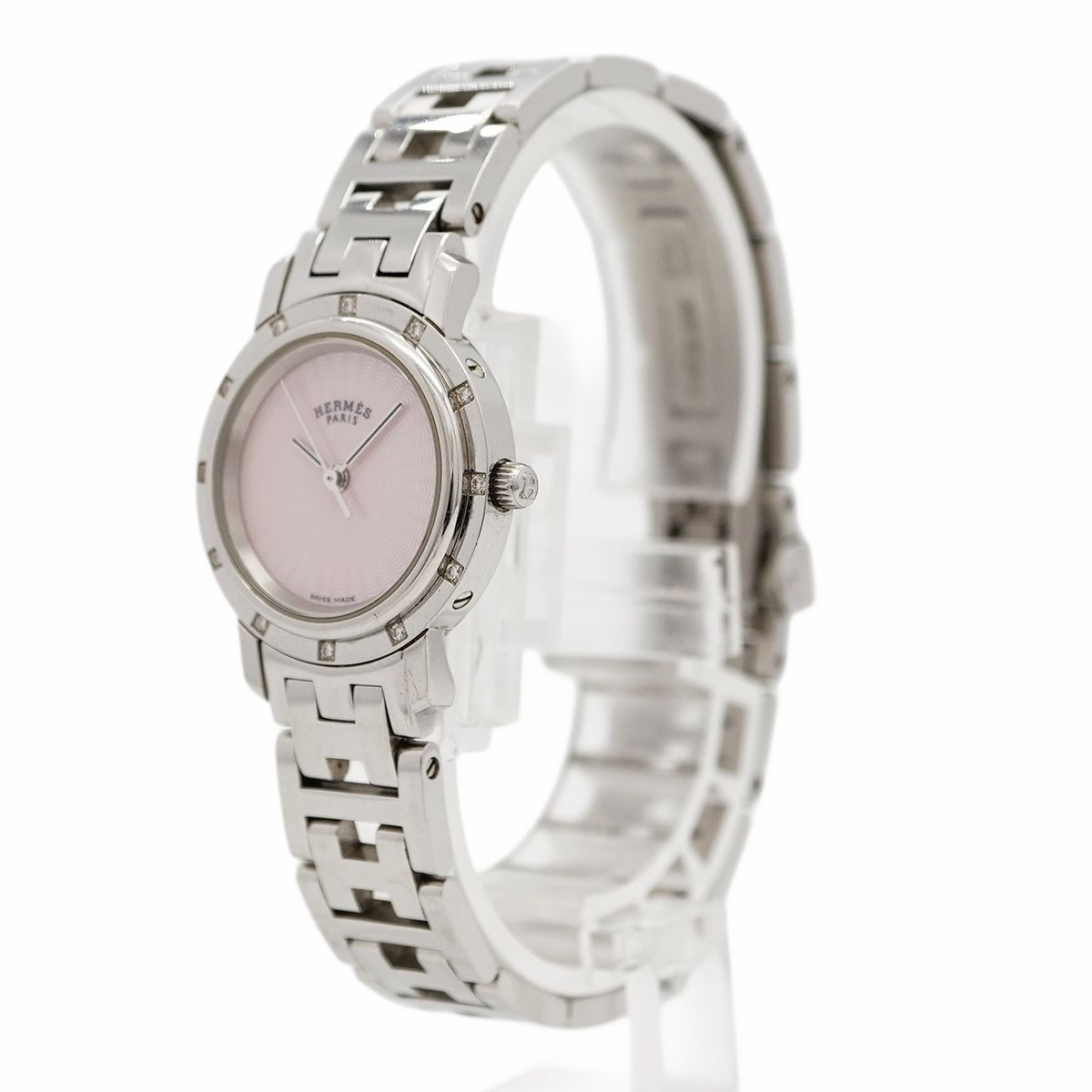 5 wwp 0142 エルメス クリッパーナクレ CL 4.230 ピンク文字盤 腕時計 レディース