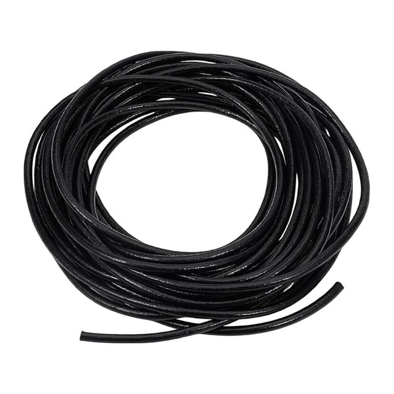 【新品】 BENECREAT 9.1m/10ヤード 本革紐 5mm 本牛革レザー紐 レザーコード 丸いコード 皮ひも 革ロープ ベルト・バッグ・ネックレッス・ブレスレット・スマホなど アクセサリー用紐 ブラック