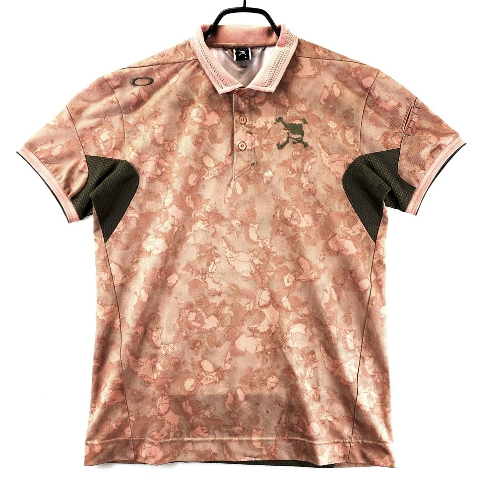サイズ L OAKLEY オークリー 半袖ポロシャツ 総柄 ピンク系 ゴルフウェア メンズ ストスト