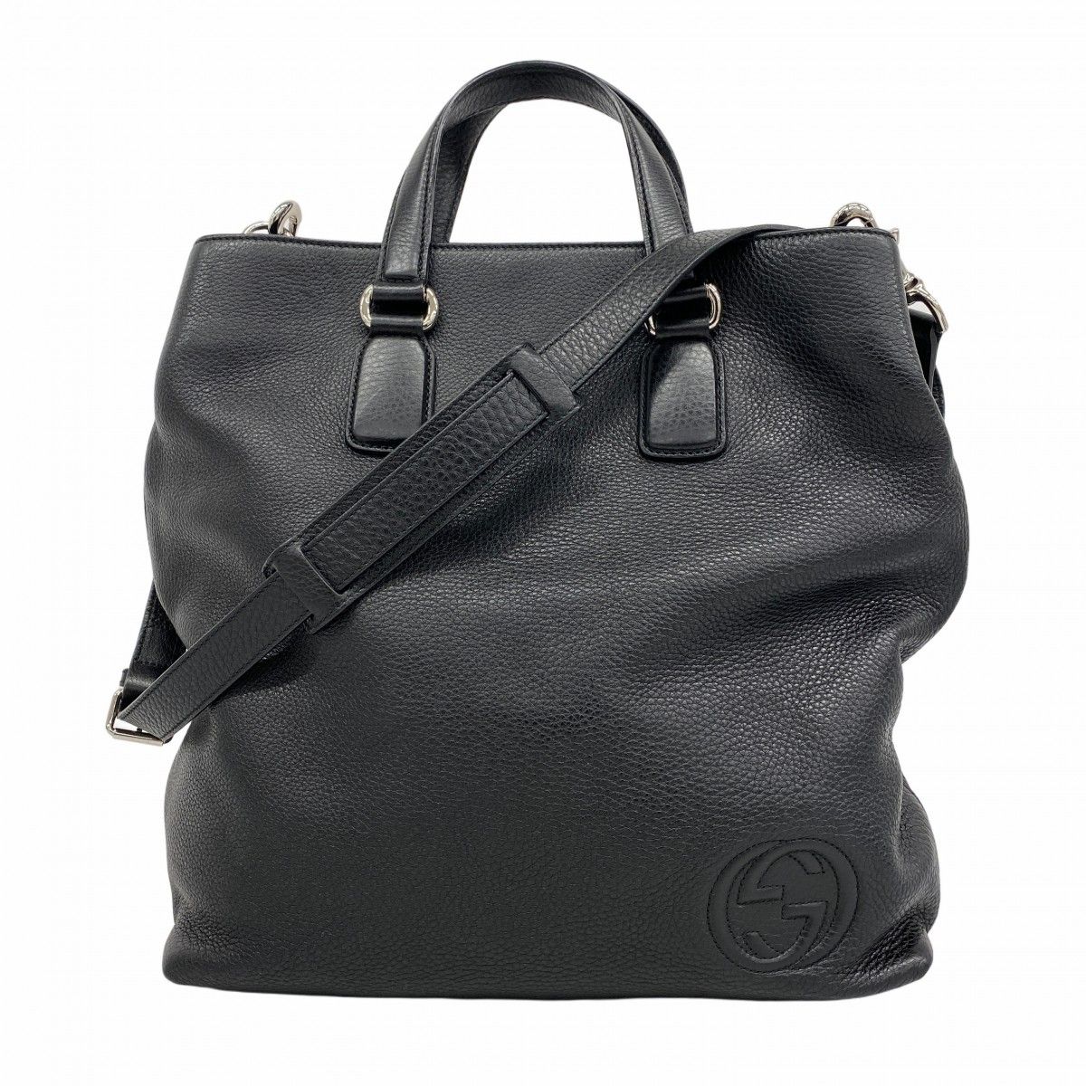 5 pb 2683 グッチ トートバッグ インターロッキングG 368602 レザー ブラック シルバー金具 2 wayバッグ メンズ