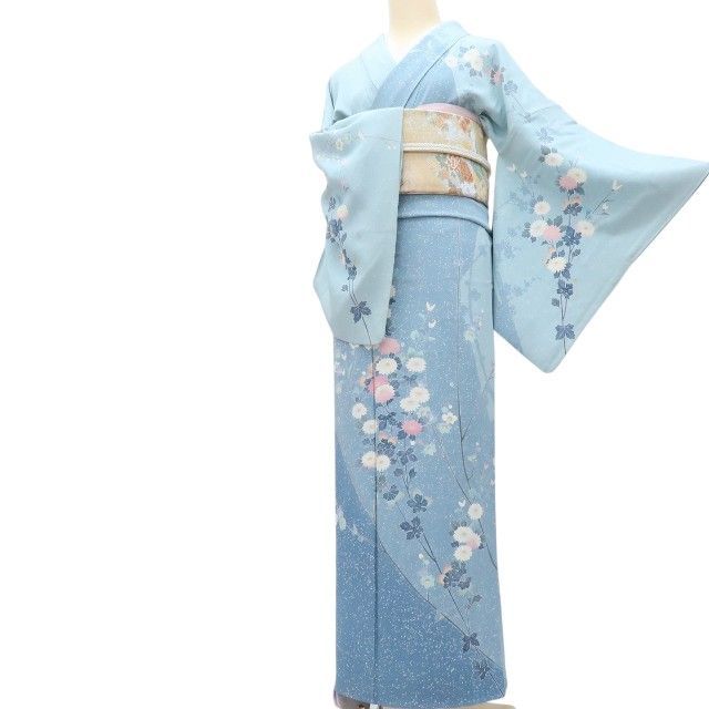 百華❀Y4205◇作家物落款 手縫い仕立て 正絹 菊 訪問着 着物 単品