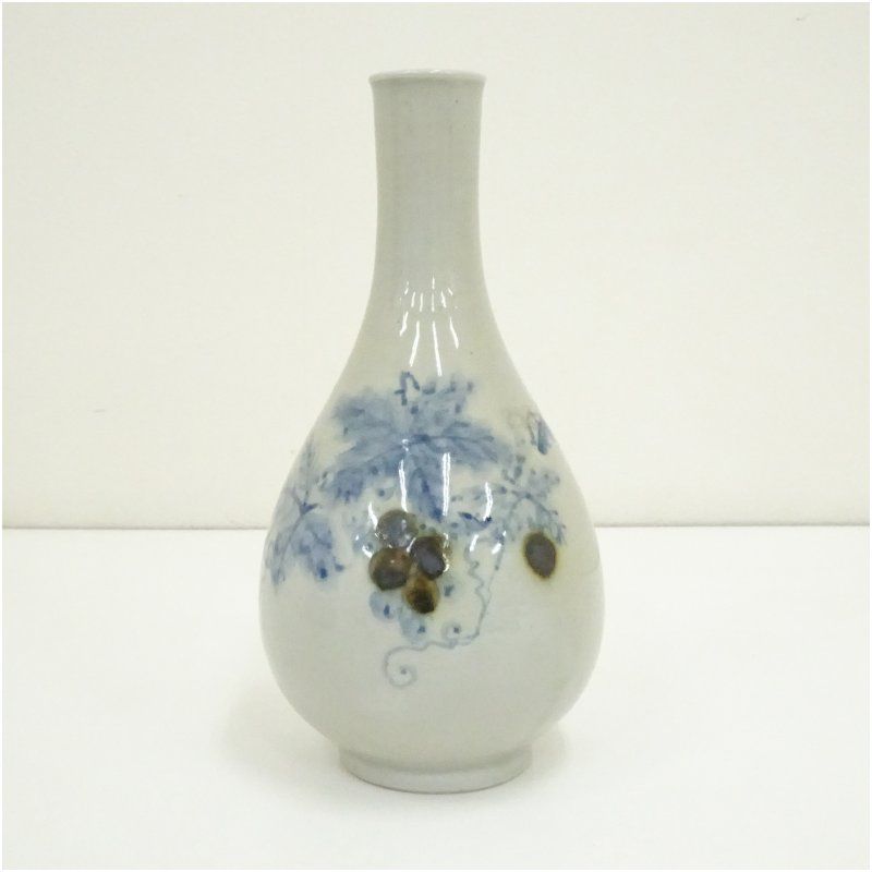 池順鐸造 染付葡萄文花入（共箱） 花入れ 茶道 茶道具 花瓶 花器