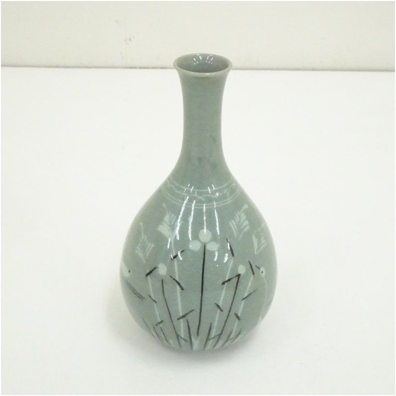 柳海剛造 高麗青磁鶴首花入（保護箱） 花入れ 茶道 茶道具 花瓶 花器