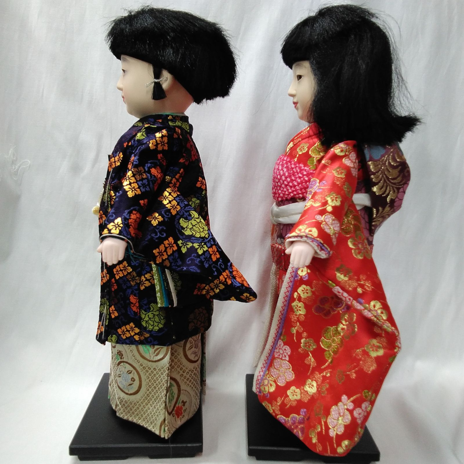 市松人形 上製 12号 男の子 女の子 金襴 2体 高さ41 cm 箱入り R 105