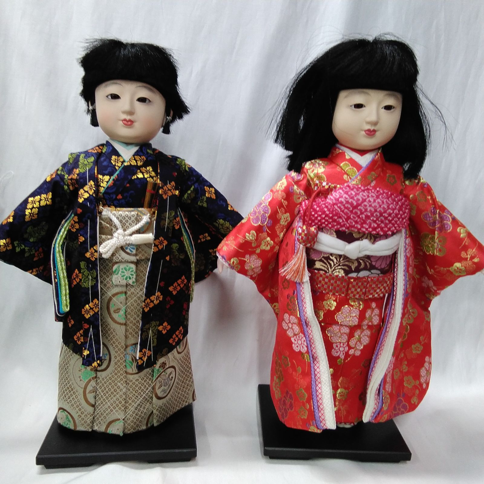 市松人形　箱付き 市松人形 上製 12号 男の子 女の子 金襴 2体 高さ41cm 箱入り R105