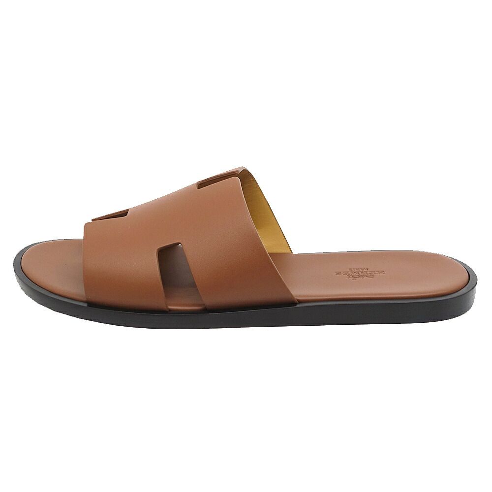 栄 エルメス 靴 サンダル イズミール 42表記 JP約27 0 cm相当 ゴールド カーフレザー 男性 ファッション 保存袋 箱