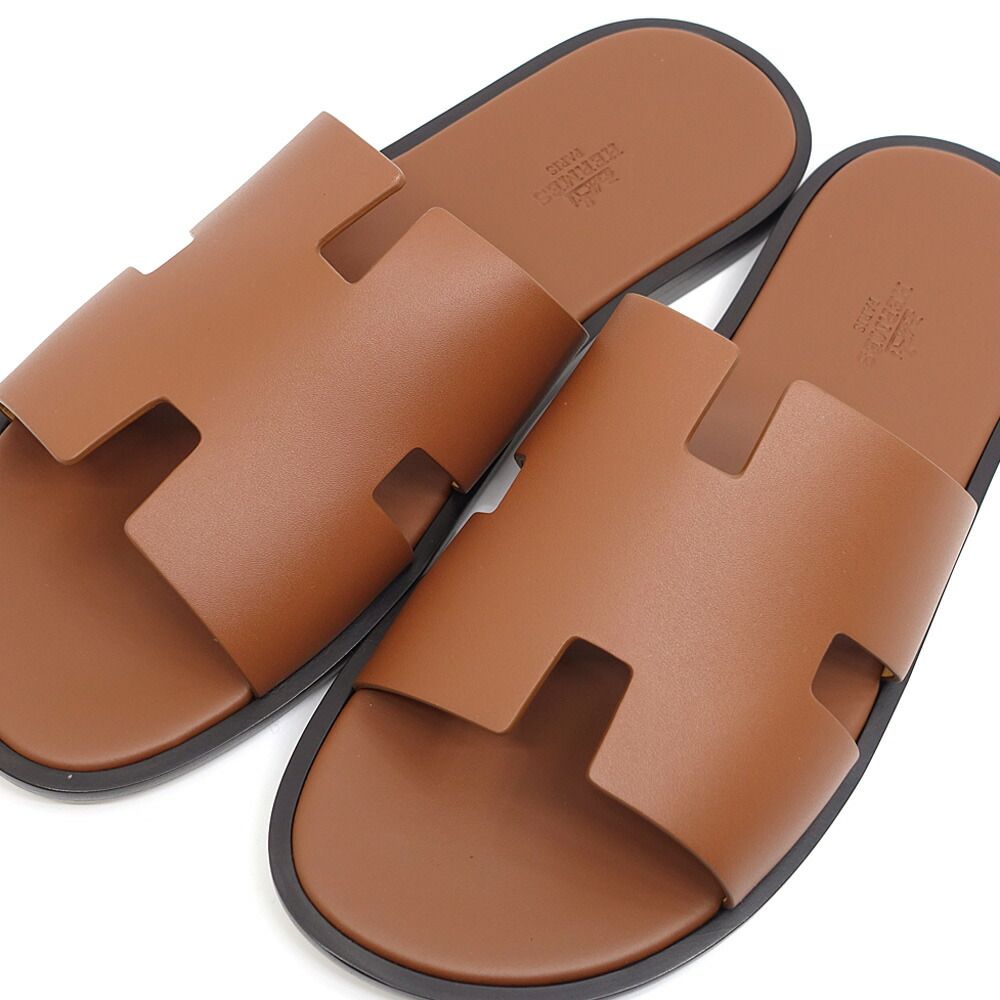 栄 エルメス 靴 サンダル イズミール 42表記 JP約27.0 cm相当 ゴールド カーフレザー 男性 ファッション 保存袋 箱