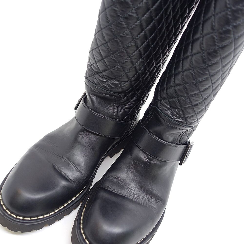 栄 シャネル 靴 エンジニアブーツ マトラッセ ココマーク BK 37表記 カーフレザー 女性 保存袋 箱