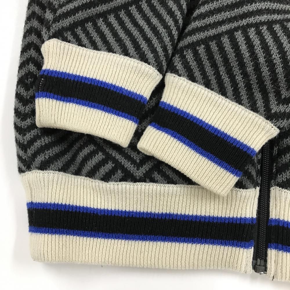 ルコックゴルフ ニットジャケット グレー×黒 総柄 ロゴワッペン ウール