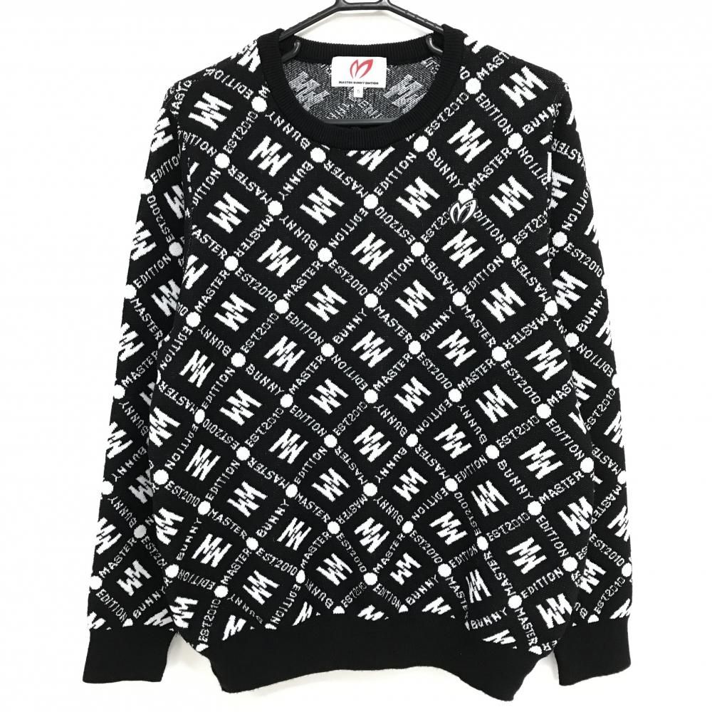 超 マスターバニー セーター 黒 白 ロゴ総柄 ウール混 メンズ 5 L ゴルフウェア MASTER BUNNY EDITION