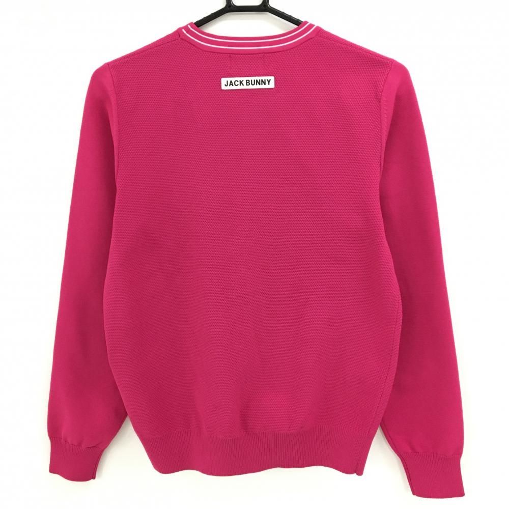 美品】ジャックバニー セーター ピンク×白 ネックロゴ 袖星刺しゅう