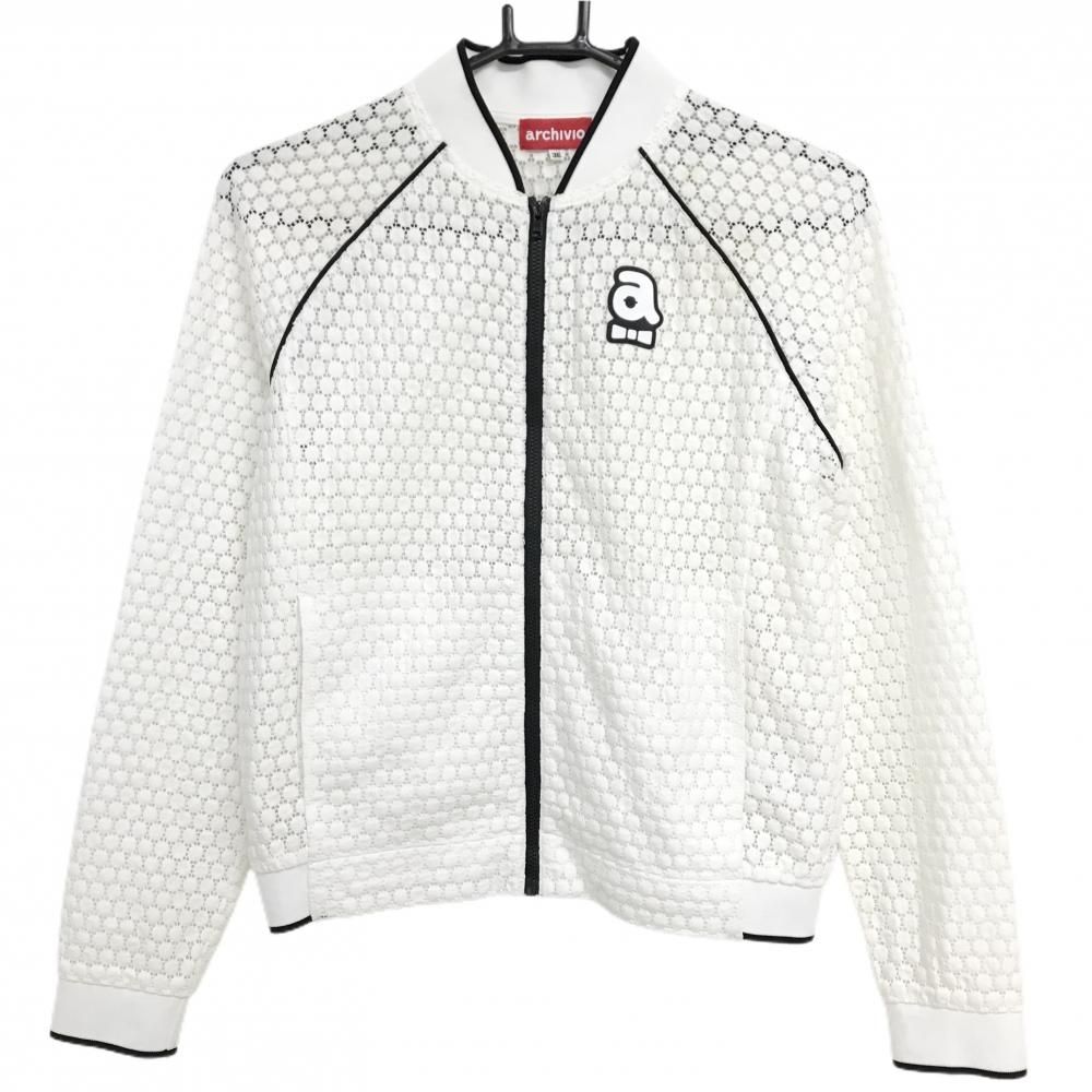 アルチビオ ジャケット 白×黒 透かし編み レディース 36(S) ゴルフ