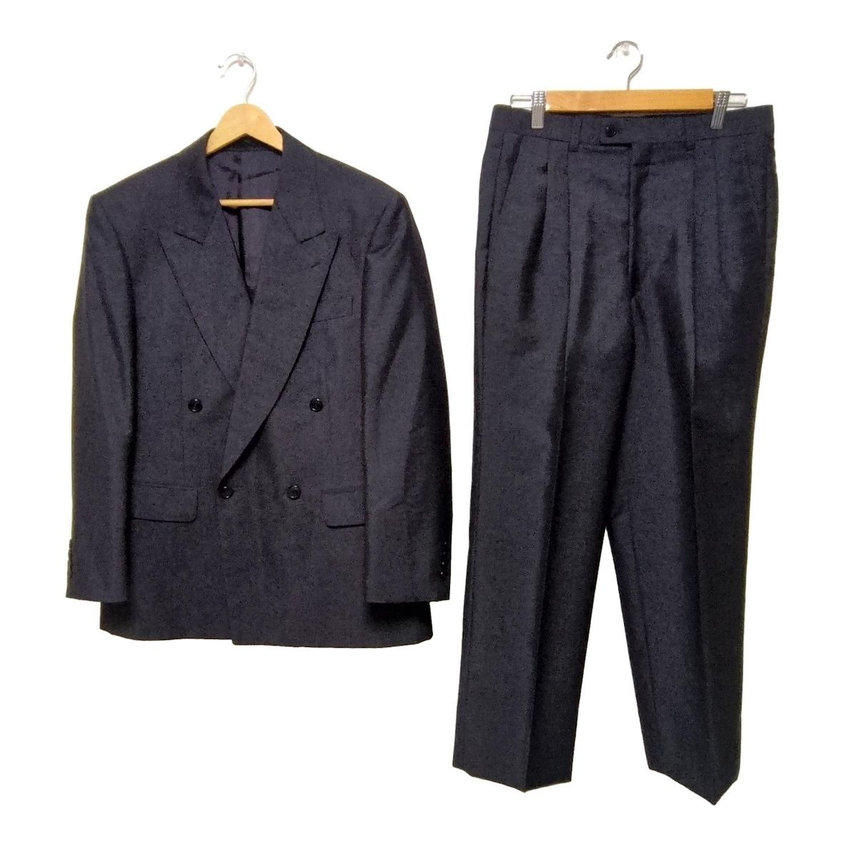 LANVIN COLLECTION ランバン ダブルスーツ メンズ ダークグレー 肩パッド ネーム刺繍