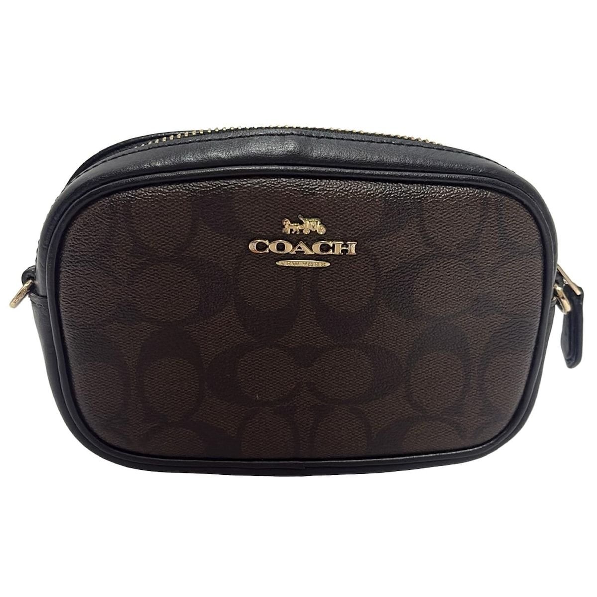 COACH コーチ ウエストポーチ シグネチャー柄 F 73951 ダークブラウン 黒 レザー