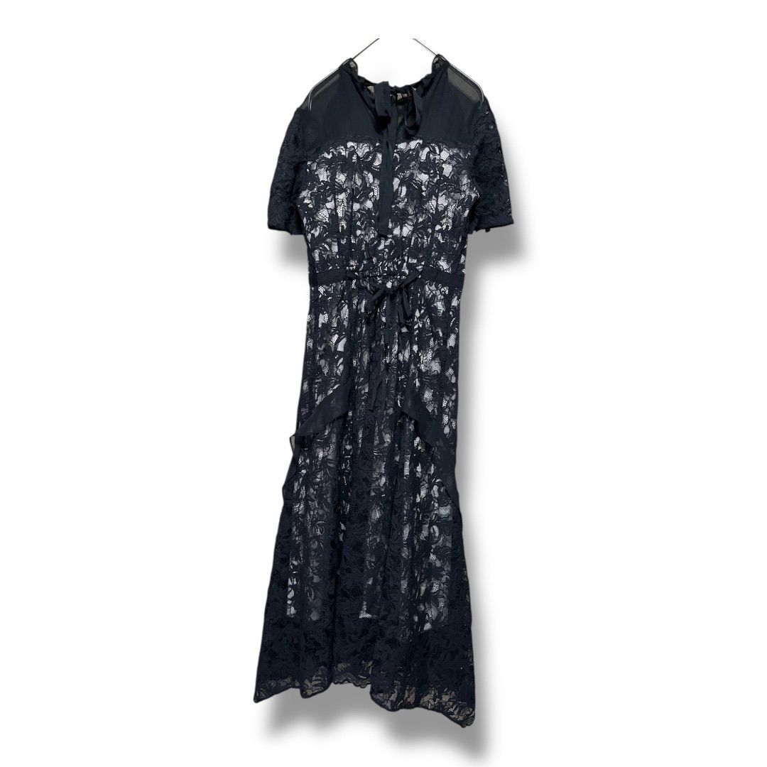 SNIDEL スナイデル シフォンフリル レースドレス 半袖 リボン 透け感 パーティー セレモニー レディース サイズ0 ブラック 29 No.K 1041