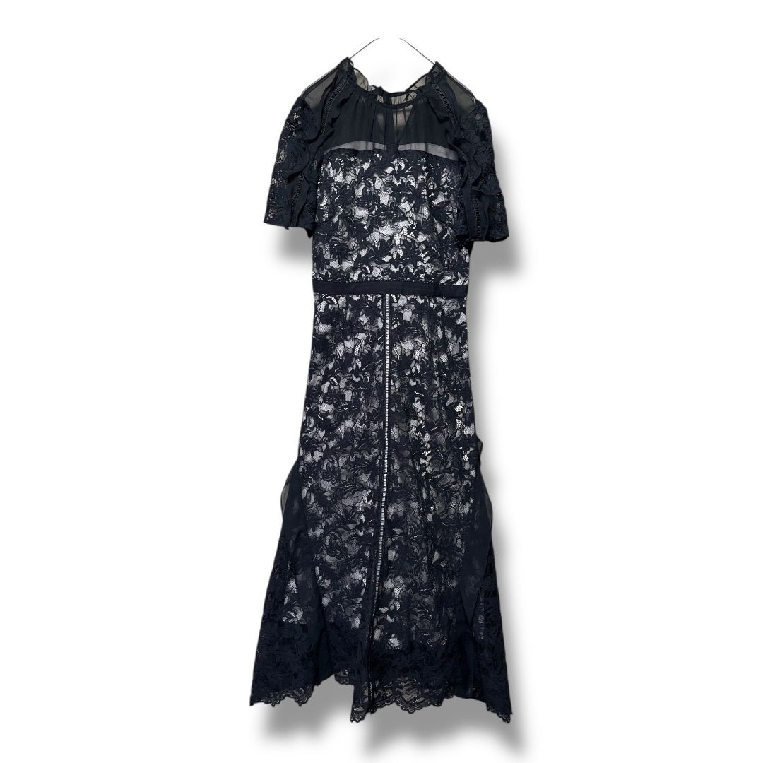 SNIDEL スナイデル シフォンフリル レースドレス 半袖 リボン 透け感 パーティー セレモニー レディース サイズ0 ブラック 29 No K 1041