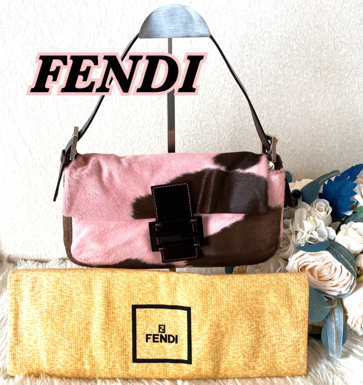 FENDI マンマバゲット ハラコ 保存袋付き FENDI フェンディ マンマバケット レオパード ハラコ Wショルダーバッグ