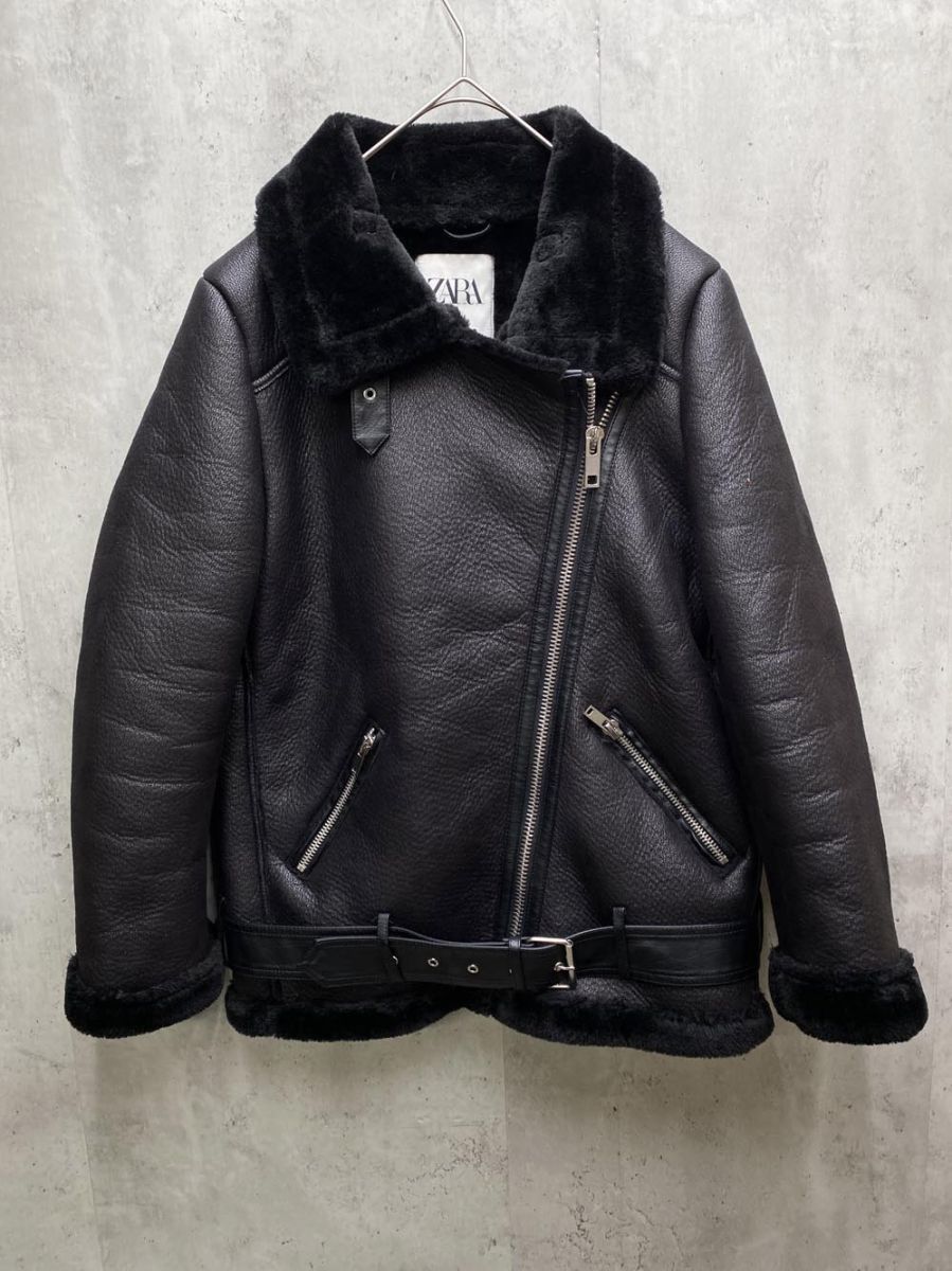 ZARA ザラ フェイクレザー ライダース ボア ジャケット sizeS 黒 レディース