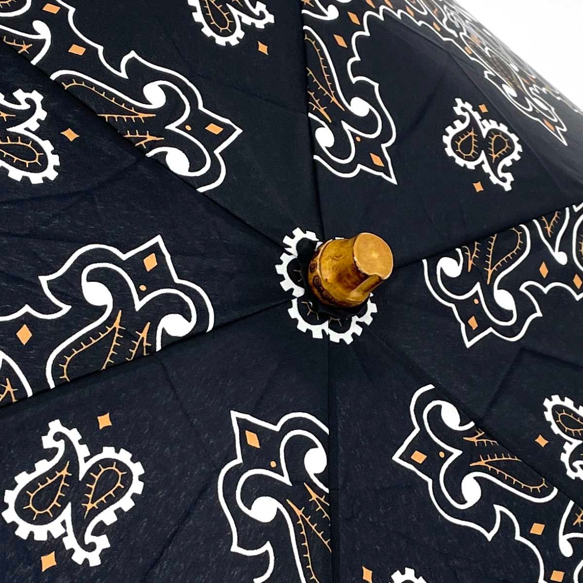 manipuri マニプリ 折りたたみ傘 ペイズリー柄 ブラック レディース