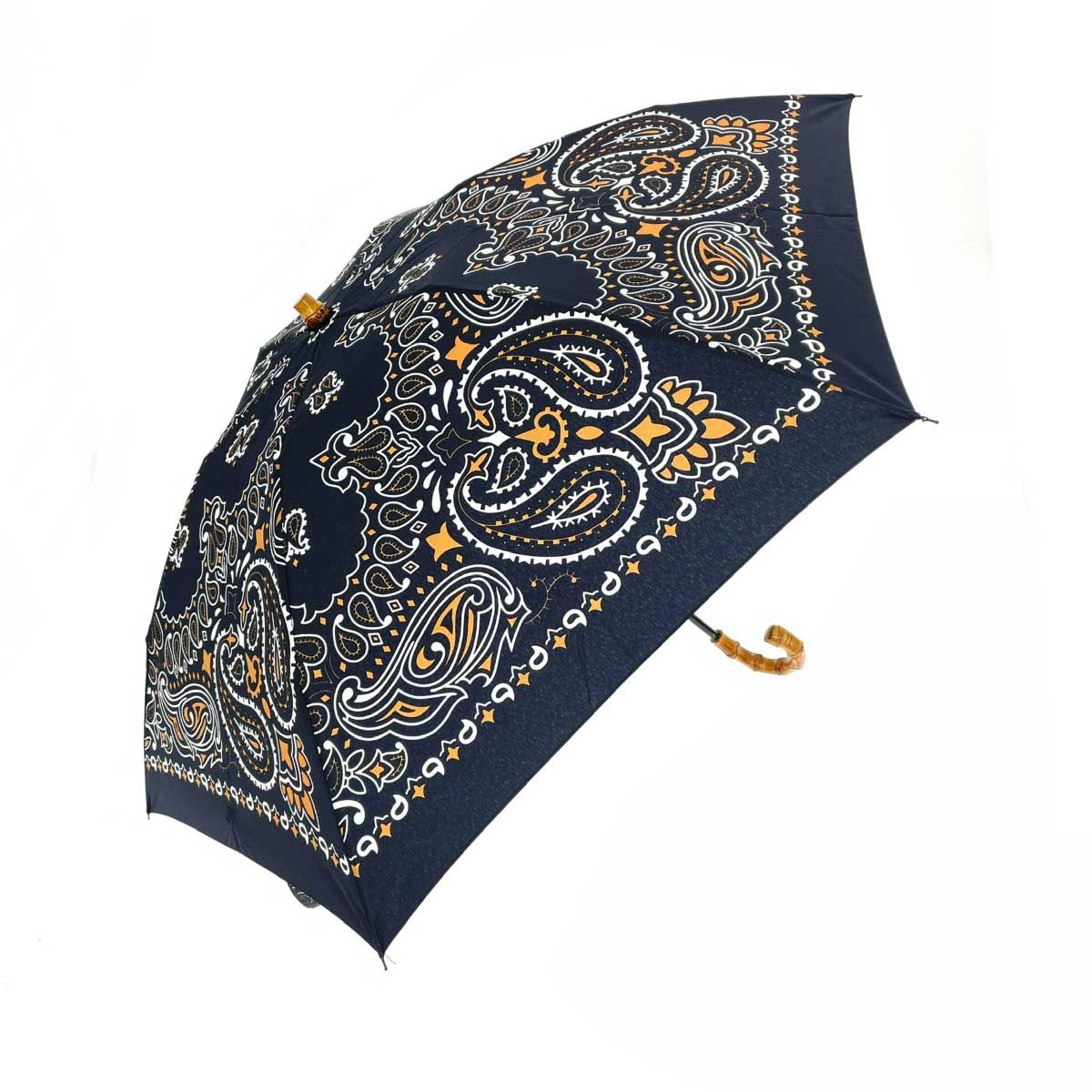 manipuri マニプリ 折りたたみ傘 ペイズリー柄 ブラック レディース