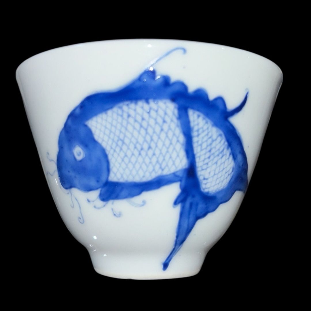 江戸時代後期 骨董 手描き 湯呑 鯛文 希少 お猪口 湯呑 ヴィンテージ