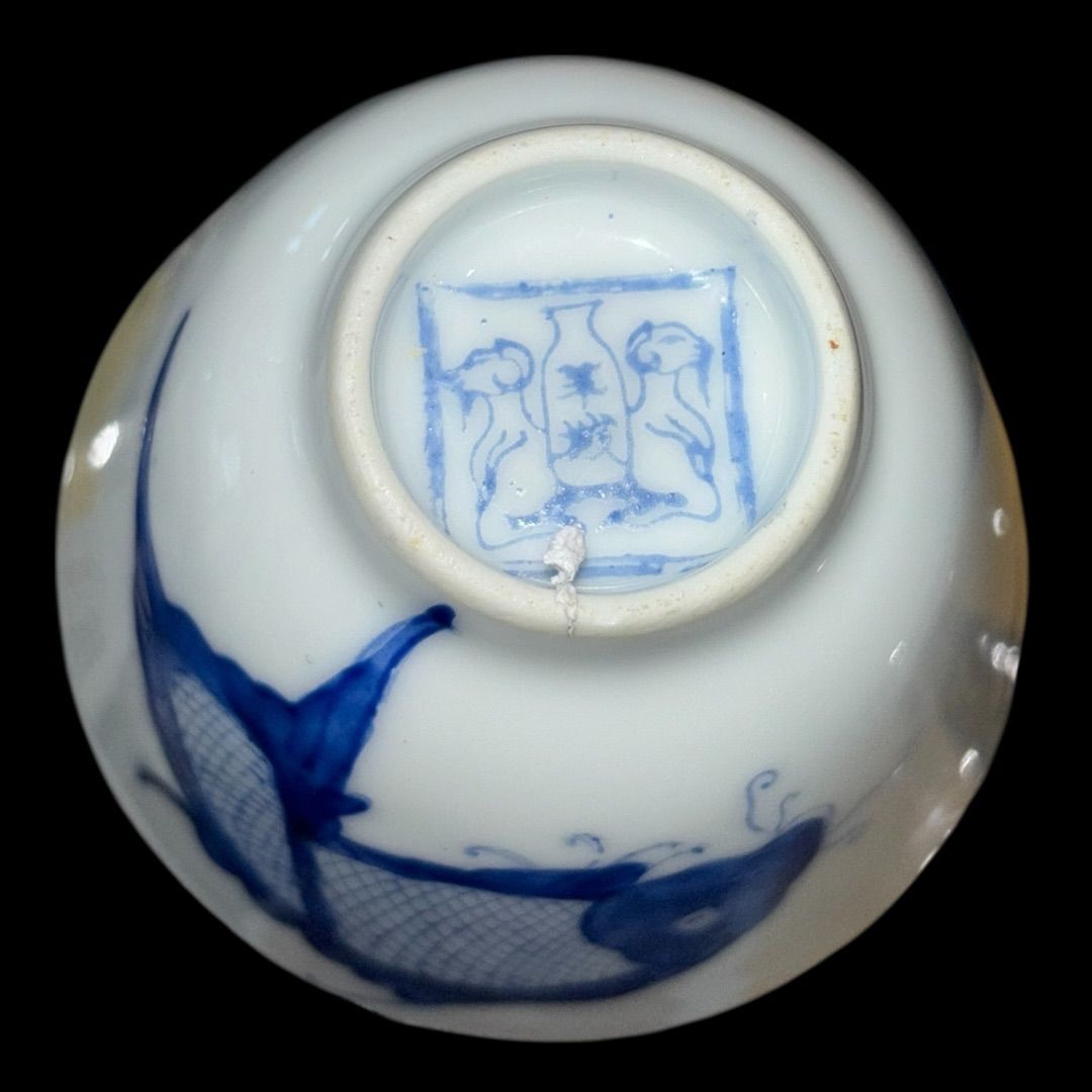 江戸時代後期 骨董 手描き 湯呑 鯛文 希少 お猪口 湯呑 ヴィンテージ