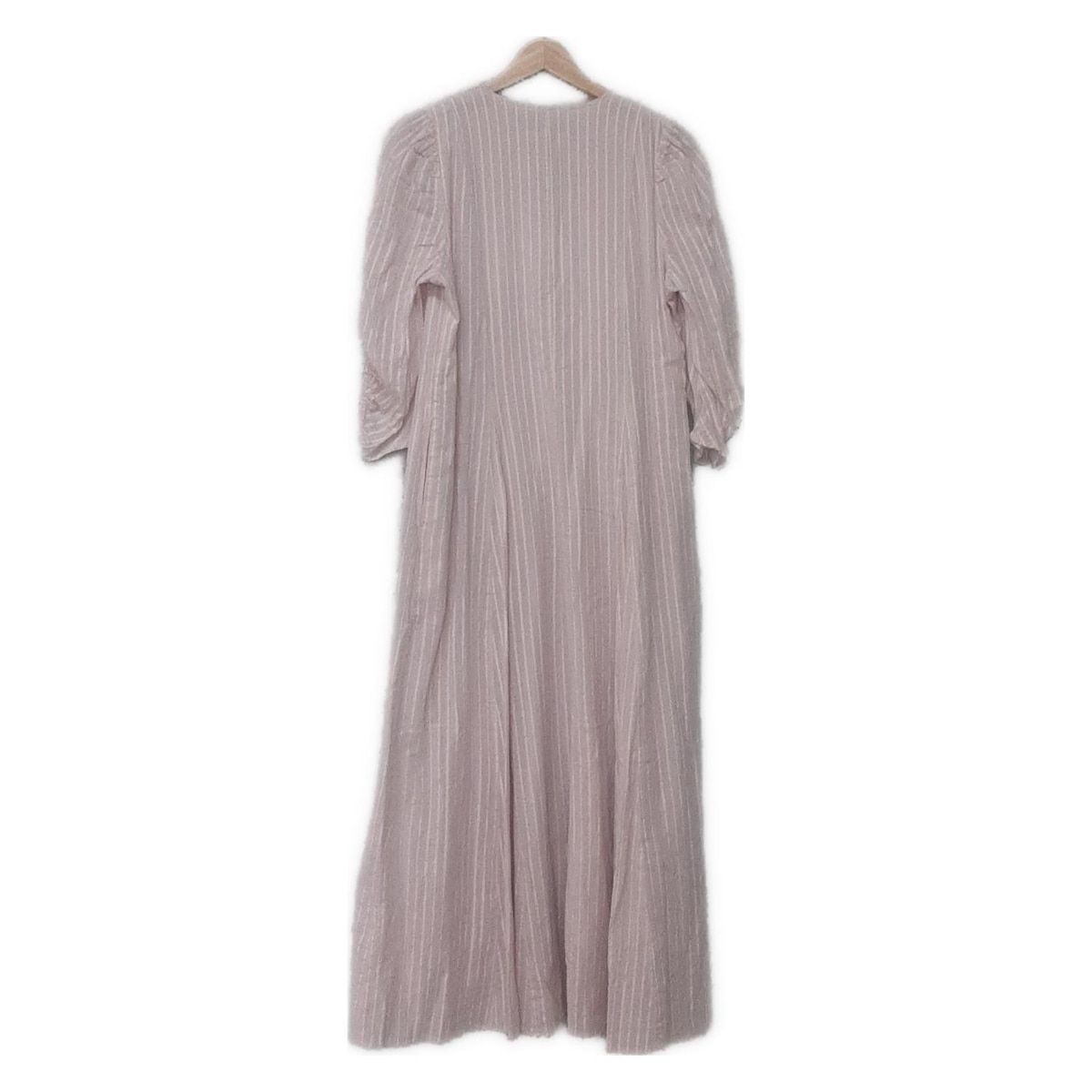 NE QUITTEZ PAS ヌキテパ ワンピース サイズM レディース - ライトピンク×白×ゴールド Vネック 長袖 マキシ丈 ストライプ レース