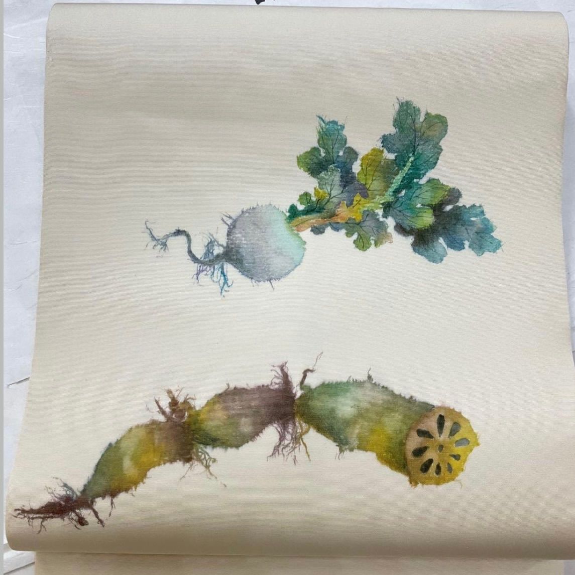 kimono one kimonoarisa 同然 蓮根とカブ 塩瀬の九寸名古屋帯 正絹 長尺 368㎝