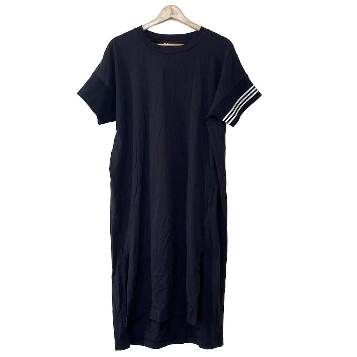 Y-3 ワイスリー ワンピース サイズXS レディース - 黒×白 クルーネック 半袖 ロング