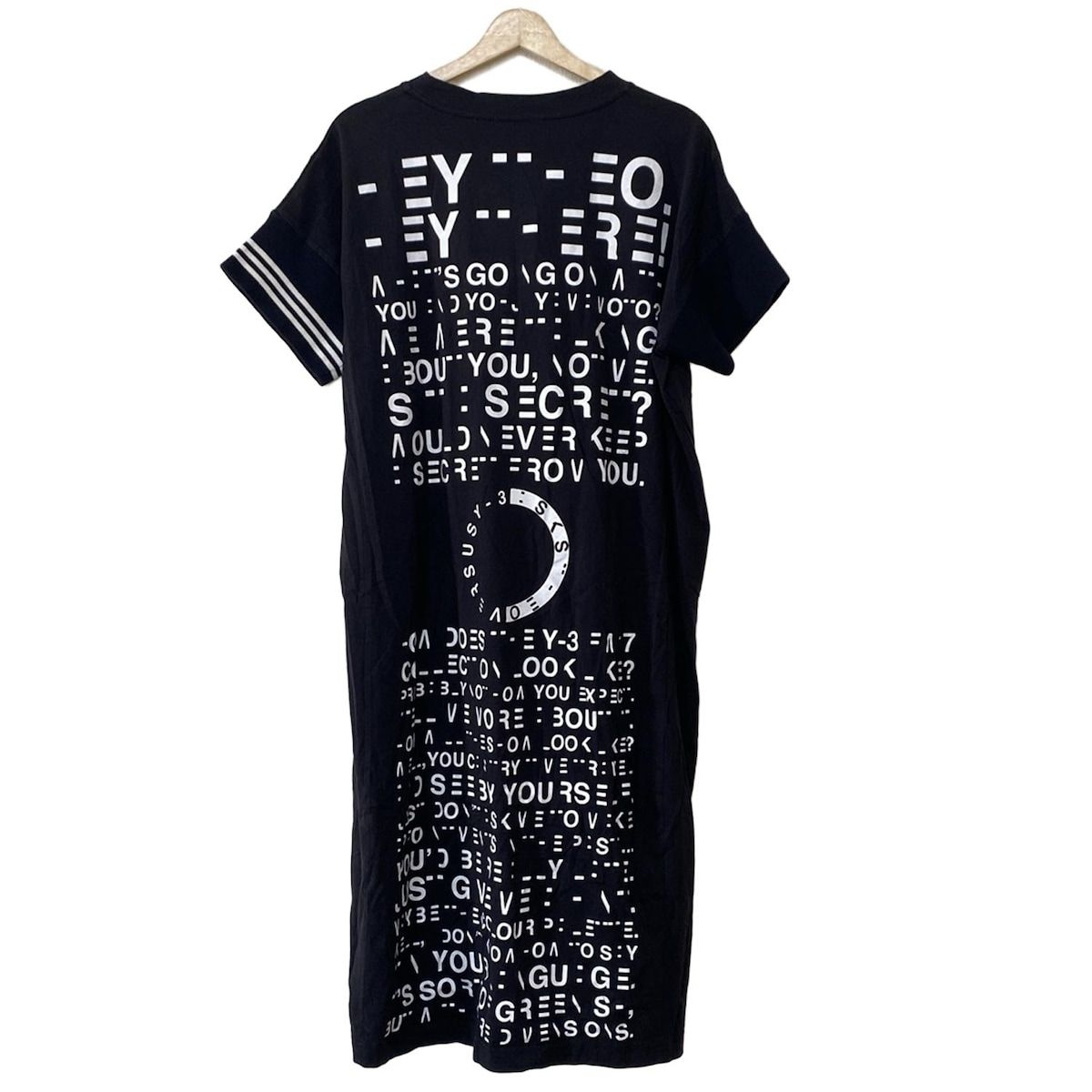 Y-3 ワイスリー ワンピース サイズXS レディース - 黒×白 クルーネック 半袖 ロング