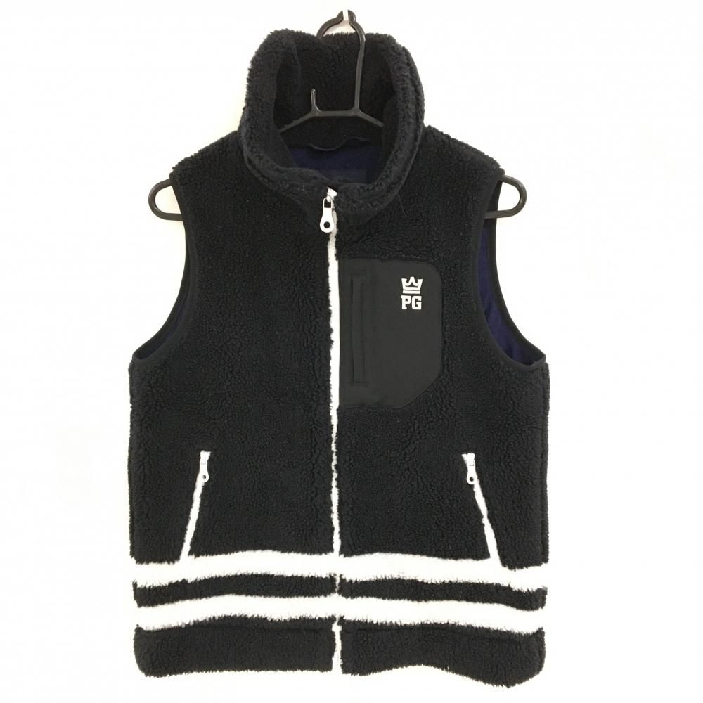 パーリーゲイツ ボアベスト 黒 白 裏微起毛 裾ライン 3ポケット レディース 1 M ゴルフウェア PEARLY GATES